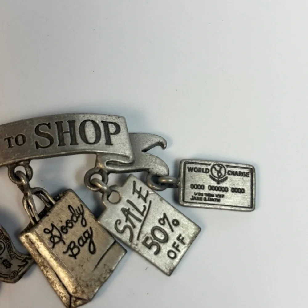 J Jonette Brooch Born To‎ Shop Silver Tone Vintage Dangle Charms